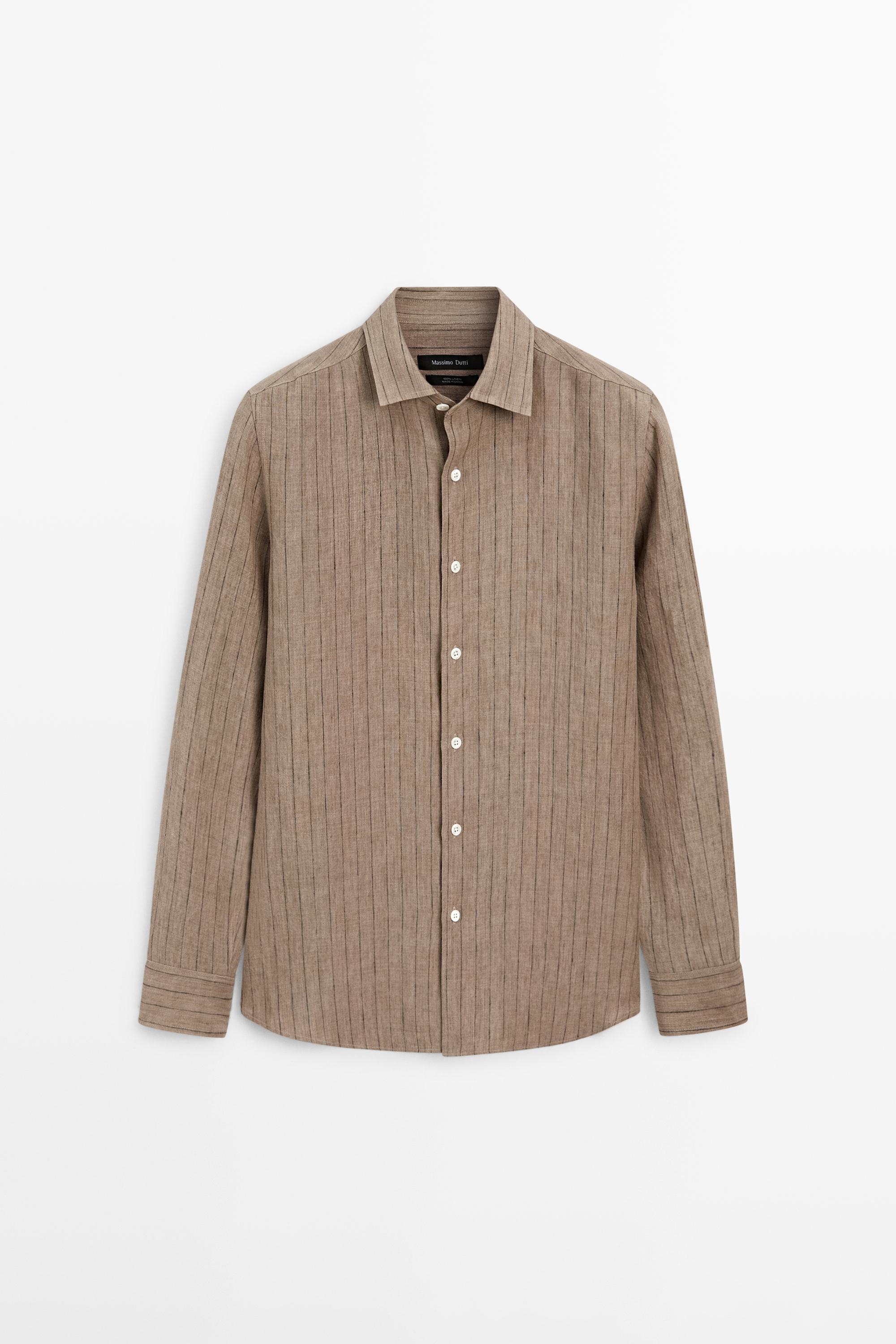 100% linen slim fit striped shirt